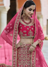 Laden Sie das Bild in den Galerie-Viewer, Cerise Pink Velvet Lehenga Choli Having Heavy Embroidery &amp; Hand work: Bridal Edition