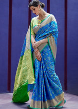 Cargar imagen en el visor de la galería, Cerulean Blue Woven Patola Silk Saree