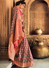 Load image into Gallery viewer, Brown &amp; Pink Woven Banarasi Silk Saree with Embroidered Blouse