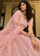 Laden Sie das Bild in den Galerie-Viewer, Baby Pink Organza Lehenga with Zari,Thread &amp; Sequins work