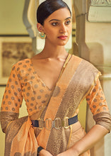Load image into Gallery viewer, Cantaloupe Orange Linen Silk Saree with Overall Butti