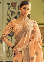 Load image into Gallery viewer, Cantaloupe Orange Linen Silk Saree with Overall Butti