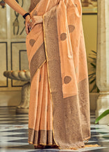 Load image into Gallery viewer, Cantaloupe Orange Linen Silk Saree with Overall Butti