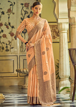 Load image into Gallery viewer, Cantaloupe Orange Linen Silk Saree with Overall Butti