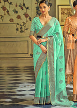 Load image into Gallery viewer, Spring Green Linen Silk Saree with Overall Butti