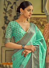 Load image into Gallery viewer, Spring Green Linen Silk Saree with Overall Butti