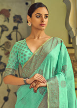 Load image into Gallery viewer, Spring Green Linen Silk Saree with Overall Butti