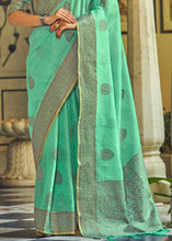 Load image into Gallery viewer, Spring Green Linen Silk Saree with Overall Butti
