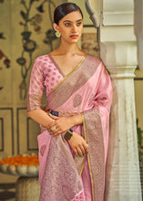 Load image into Gallery viewer, Lemonade Pink Linen Silk Saree with Overall Butti