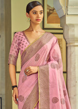 Load image into Gallery viewer, Lemonade Pink Linen Silk Saree with Overall Butti