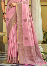 Load image into Gallery viewer, Lemonade Pink Linen Silk Saree with Overall Butti