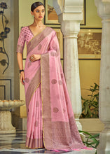 Load image into Gallery viewer, Lemonade Pink Linen Silk Saree with Overall Butti