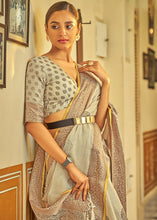 Load image into Gallery viewer, Oat Brown Linen Silk Saree with Overall Butti