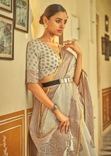 Load image into Gallery viewer, Oat Brown Linen Silk Saree with Overall Butti