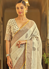 Load image into Gallery viewer, Oat Brown Linen Silk Saree with Overall Butti