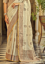 Load image into Gallery viewer, Oat Brown Linen Silk Saree with Overall Butti