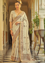 Load image into Gallery viewer, Oat Brown Linen Silk Saree with Overall Butti