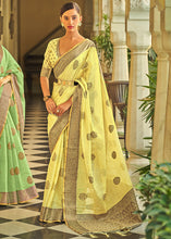Load image into Gallery viewer, Titanium Yellow Linen Silk Saree with Overall Butti