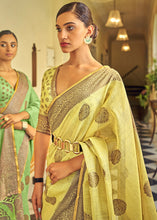 Load image into Gallery viewer, Titanium Yellow Linen Silk Saree with Overall Butti