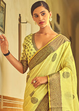 Load image into Gallery viewer, Titanium Yellow Linen Silk Saree with Overall Butti