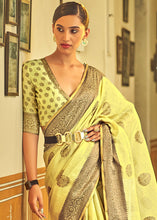 Load image into Gallery viewer, Titanium Yellow Linen Silk Saree with Overall Butti