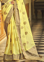 Load image into Gallery viewer, Titanium Yellow Linen Silk Saree with Overall Butti