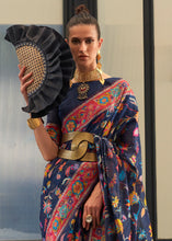 Load image into Gallery viewer, Indigo Blue Jamawar Woven Cotton Silk Saree