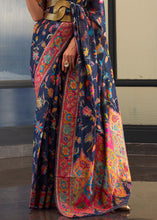 Load image into Gallery viewer, Indigo Blue Jamawar Woven Cotton Silk Saree