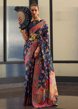 Load image into Gallery viewer, Indigo Blue Jamawar Woven Cotton Silk Saree