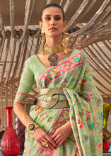 Load image into Gallery viewer, Pastel Green Jamawar Woven Cotton Silk Saree