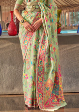 Load image into Gallery viewer, Pastel Green Jamawar Woven Cotton Silk Saree