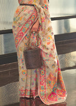 Load image into Gallery viewer, Parchment White Jamawar Woven Cotton Silk Saree