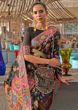 Load image into Gallery viewer, Pebble Black Jamawar Woven Cotton Silk Saree