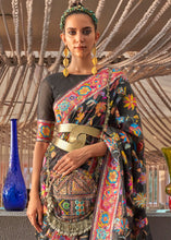 Load image into Gallery viewer, Pebble Black Jamawar Woven Cotton Silk Saree
