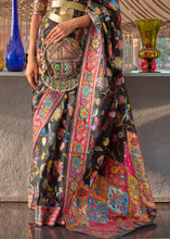 Load image into Gallery viewer, Pebble Black Jamawar Woven Cotton Silk Saree
