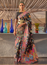 Load image into Gallery viewer, Pebble Black Jamawar Woven Cotton Silk Saree