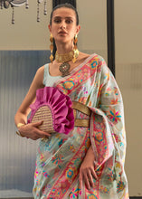 Load image into Gallery viewer, Light Blue Jamawar Woven Cotton Silk Saree