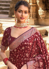 Load image into Gallery viewer, Maroon Red Banarasi Kora Silk Saree with Pashmina Weaving &amp; Zari Border Pallu