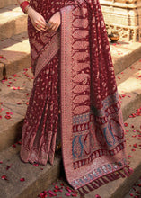 Load image into Gallery viewer, Maroon Red Banarasi Kora Silk Saree with Pashmina Weaving &amp; Zari Border Pallu