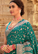 Load image into Gallery viewer, Dark Jade Green Banarasi Kora Silk Saree with Pashmina Weaving &amp; Zari Border Pallu