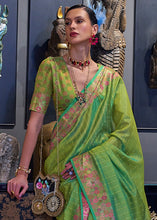 Load image into Gallery viewer, Sheen Green Handloom Woven Dual Tone Organza Silk Saree with Sequins Work
