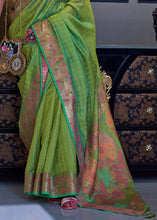 Load image into Gallery viewer, Sheen Green Handloom Woven Dual Tone Organza Silk Saree with Sequins Work