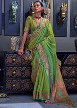 Load image into Gallery viewer, Sheen Green Handloom Woven Dual Tone Organza Silk Saree with Sequins Work