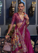 Cargar imagen en el visor de la galería, Plum Purple Handloom Woven Dual Tone Organza Silk Saree with Sequins Work