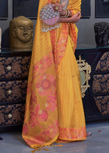 Cargar imagen en el visor de la galería, Cyber Yellow Handloom Woven Dual Tone Organza Silk Saree with Sequins Work