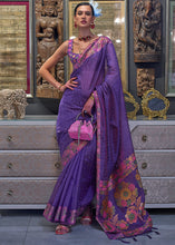 Carica l'immagine nel visualizzatore Galleria,Eminence Purple Handloom Woven Dual Tone Organza Silk Saree with Sequins Work