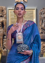Carica l'immagine nel visualizzatore Galleria,Cobalt Blue Handloom Woven Dual Tone Organza Silk Saree with Sequins Work