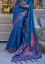 Carica l'immagine nel visualizzatore Galleria,Cobalt Blue Handloom Woven Dual Tone Organza Silk Saree with Sequins Work