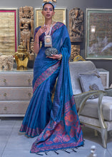 Carica l'immagine nel visualizzatore Galleria,Cobalt Blue Handloom Woven Dual Tone Organza Silk Saree with Sequins Work