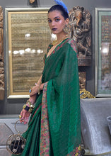 Carica l'immagine nel visualizzatore Galleria,Dark Green Handloom Woven Dual Tone Organza Silk Saree with Sequins Work